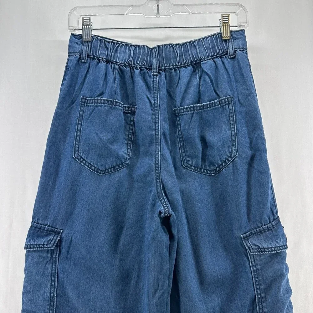 Happily Grey Pants Womens Sz 1/25 Baggy Wide Leg Cargo Denim Lyocell Blue - Picture 5 of 11